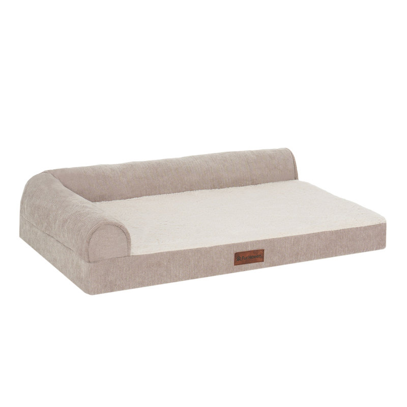 Plush & Grid Cord Deluxe L-Chaise Dog Bed, 6" H x 30" W x 20" D, Mink