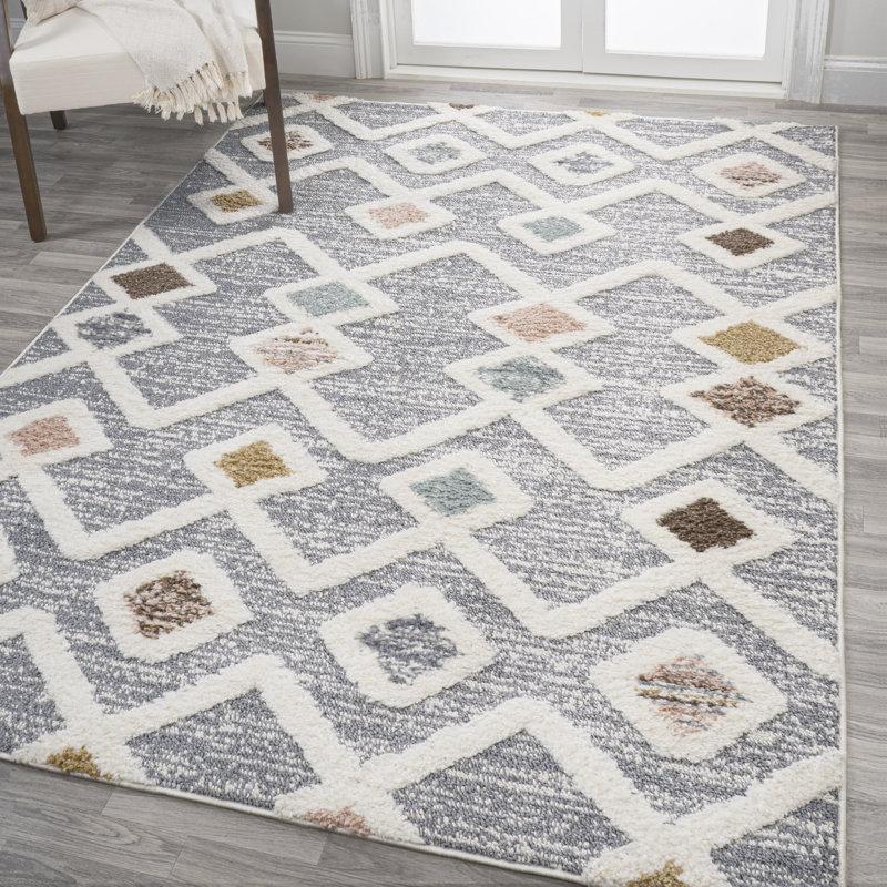 Dermott Geometric Machine Woven Polypropylene Area Rug in Gray/Cream, Rectangle 5'3" x 7'7"