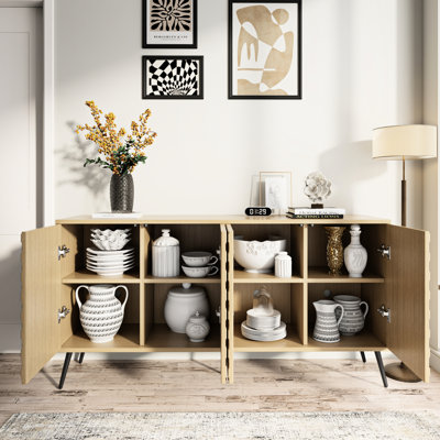 63" Contemporary Cabinet, 5 Legs, 4 Shelves And Removable Partitions For Entryway Or Dining Room Mid - Century Modern Storage Cabinet With Adjustable Customizable Interior