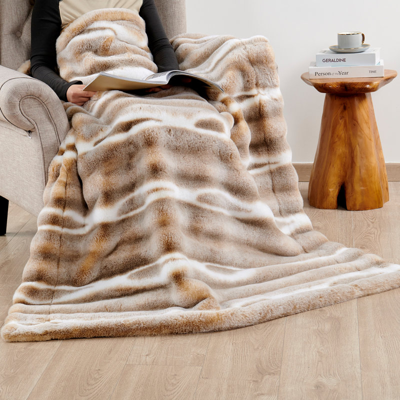 Tip Dying Faux Fur Throw Blanket, Brown, 50" W x 60" L