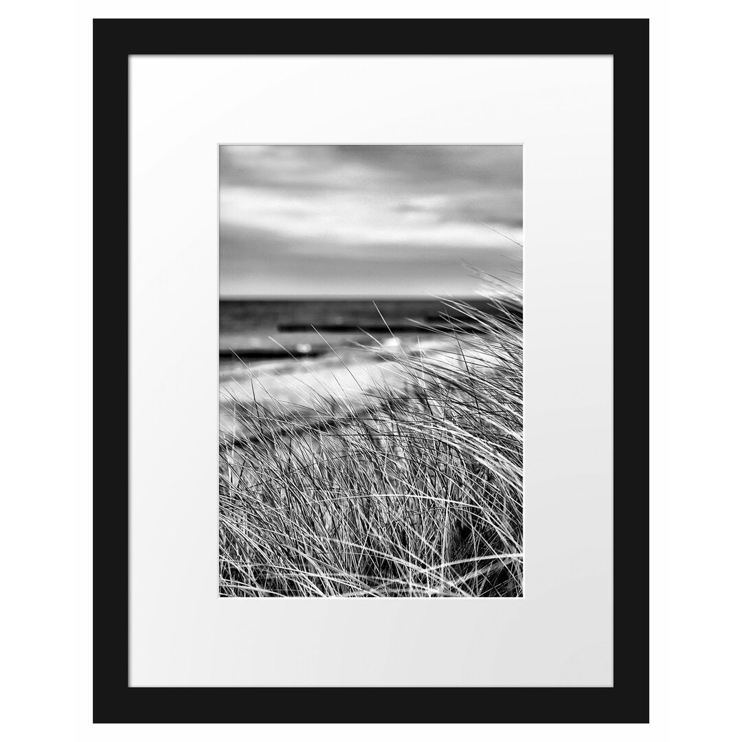 Gerahmtes Poster Sanddünen mit Schilfgras am Meer