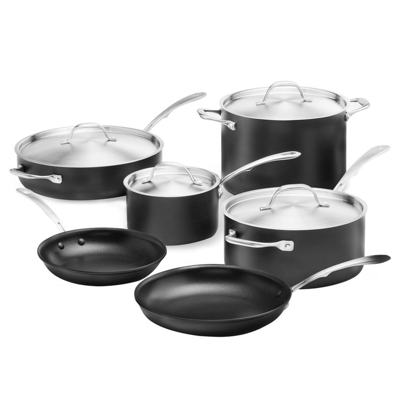Batterie de cuisine et casseroles antiadhésives anodisées Kitchara, 10 pièces, compatible avec l'induction, noir