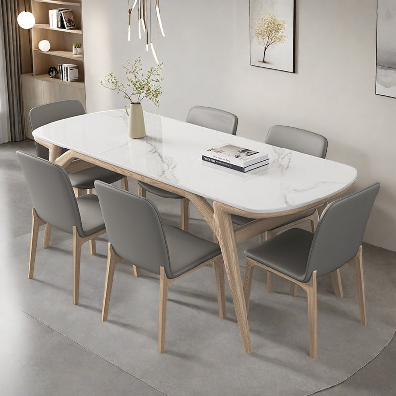 Small flat ash wood rectangular dining table set, 29.52"H x 55.11"L x 31.49"W