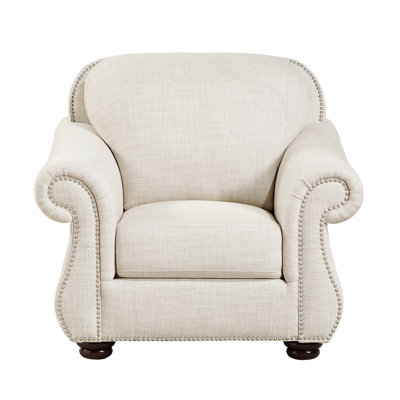 Boro 42 Inch Sofa Armchair, Soft Beige, Armrests W Nailhead Trims