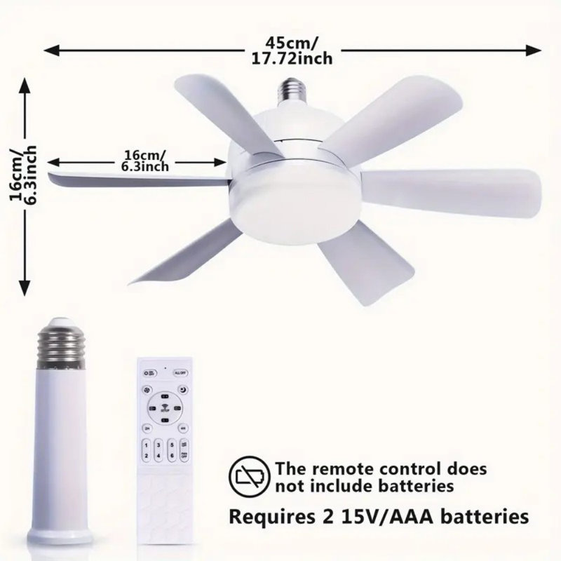 Ventilateur de douille avec télécommande, ventilateurs de plafond à vis avec lumières, ventilateur d'ampoule de base E26, ventilateur à douille à intensité variable 3 000 K-6 500 K avec lumière pour le garage, la salle de bain, la chambre à couch