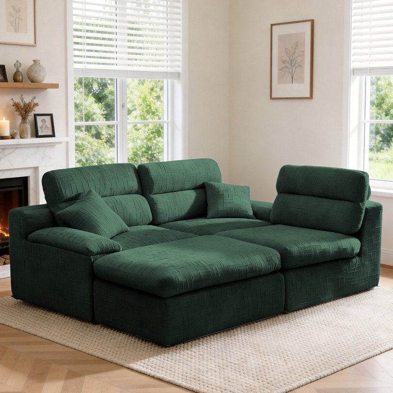 Corner Chaise Sofa With High Backrest,L-Shaped Couch With Slub Chenille Fabric, Compressed High-Density Sponge Cushion, Space-Saving No-Assembly Sofa For Living Room,Apartment