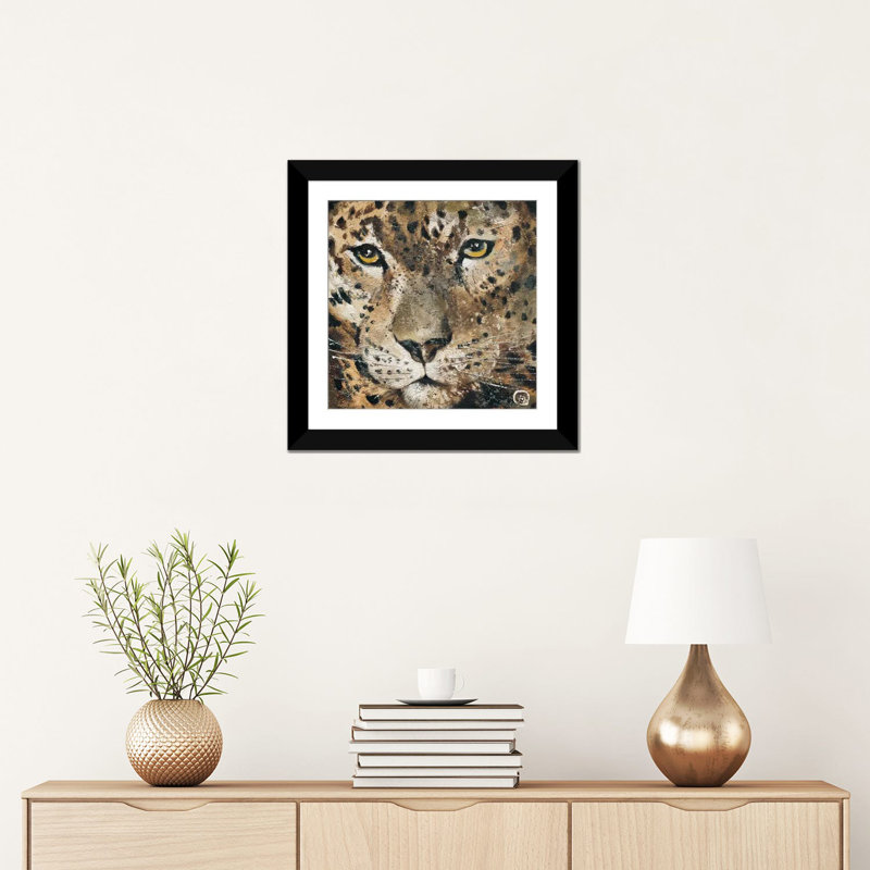 «Leopard», impression sur toile, H 16 po x l 16 po x P 1 po, Papier d'art encadré noir, Blanc