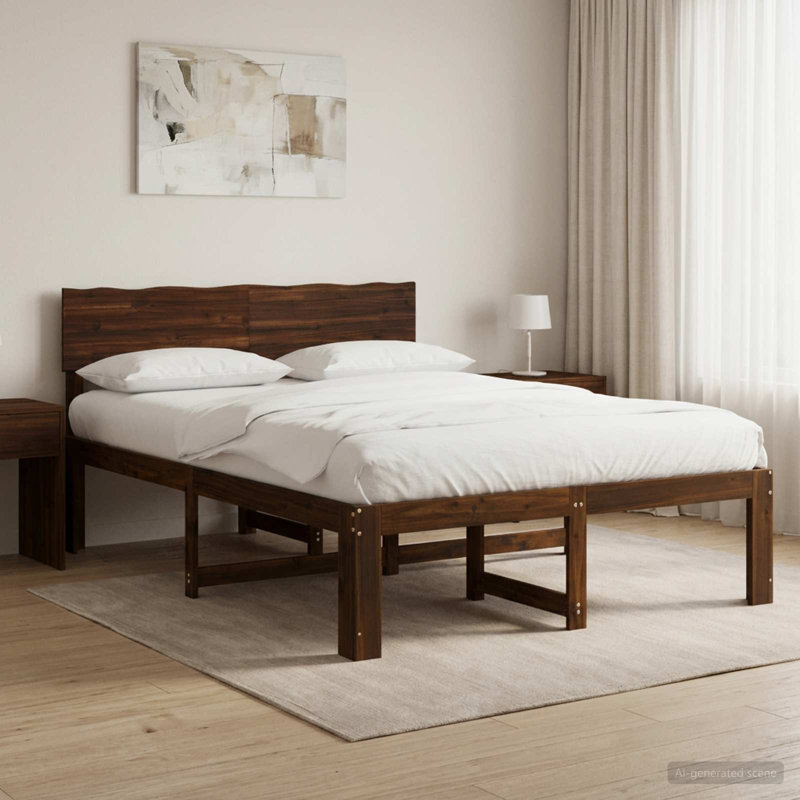 Solid Wood Bed Frame, European Double (140 x 200 cm), Dark Brown