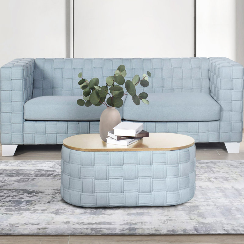 Table basse bleu sarcelle, plateau de table de 15 mm d'épaisseur pour des besoins variés, forme ronde, tissu chenille, attrait en bois naturel polyvalent, forme agréable de communication, finition texturée douce