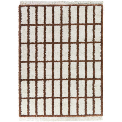 Chapdelaine Brown Boho Grid Shag Area Rug