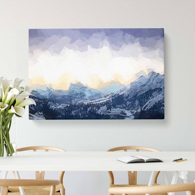 Yellow Sky Above The Mountain In Abstract - Wrapped Canvas Print, 60cm H x 91cm W x 3cm D