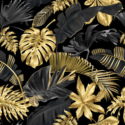 Jacky and Tropical Leaves 10' L x 24" W Smooth Peel and Stick Wallpaper Roll