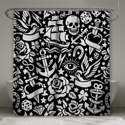Nautical Tattoo Motifs Shower Curtains Extra Long