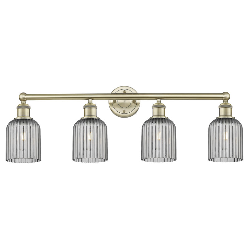 Fiennes 4 - Light Dimmable Vanity Light, Antique Brass, Smoke Gray