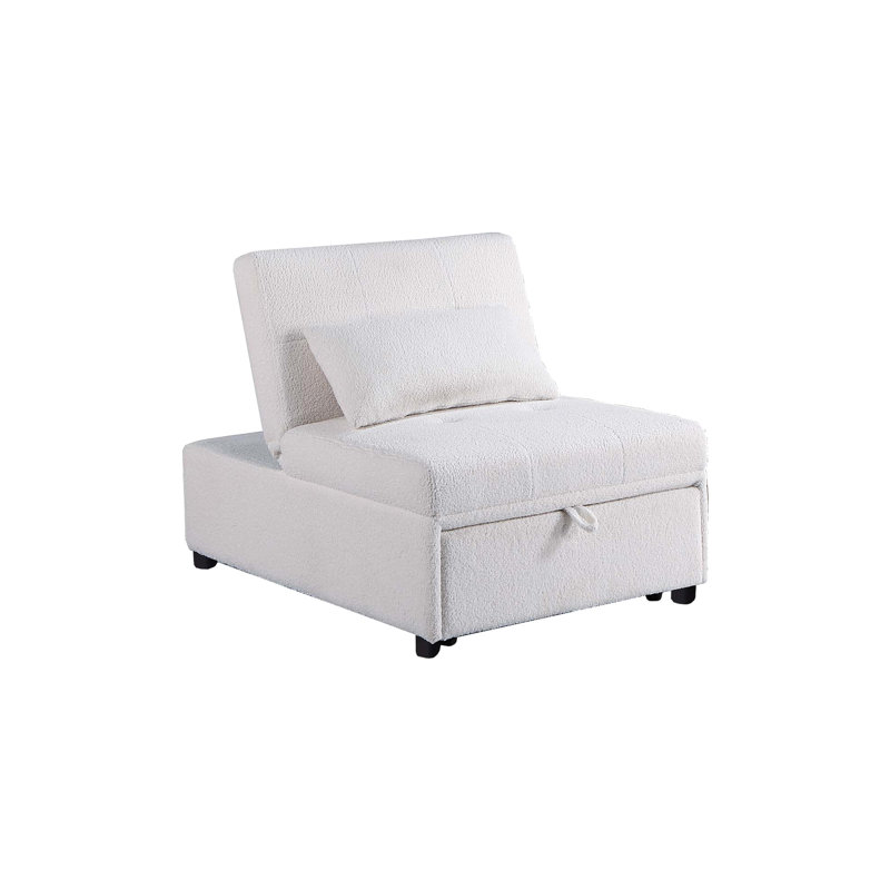 Chaise de lit moderne à 1 place en tissu doux et coulissant sans accoudoirs blanc