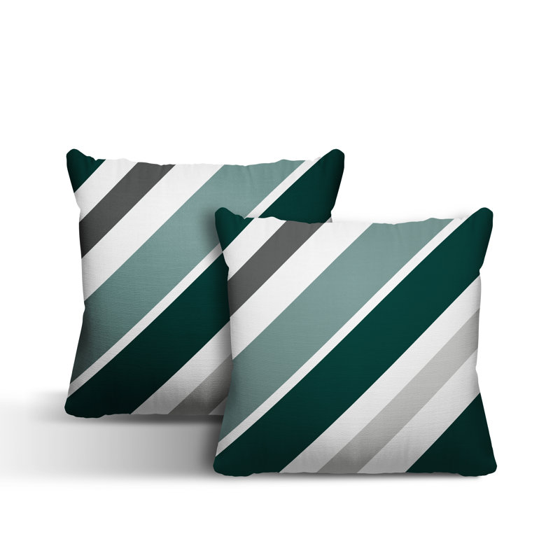  Coussin décoratif intérieur / extérieur à rayures, L 15 po x H 15 po, Émeraude