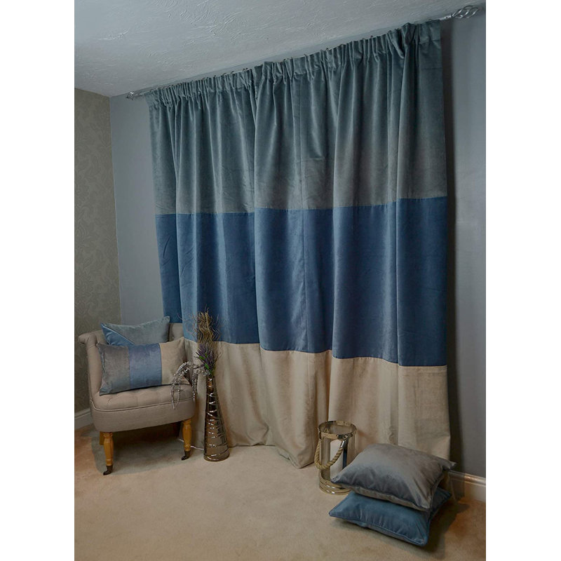 Crooms Blackout Curtain Pair, Teal/Blue/Cream, Width 167 x Drop 228 cm