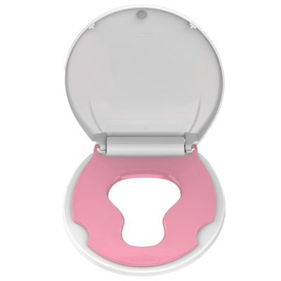 Commercial Toilet Seat with Built-in Toddler Potty Training - 2-in-1 for Adults & Children, Slow Close, No Wiggle, Durable PP, Easy Install, 17" Round, Mother-and-Child Cover, Pink