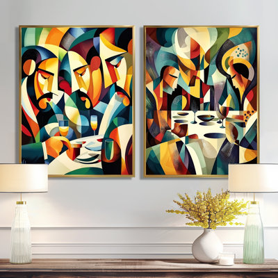 Cubic Morning Coffee with Friends I - nourriture et boissons, art mural traditionnel 2 pièces