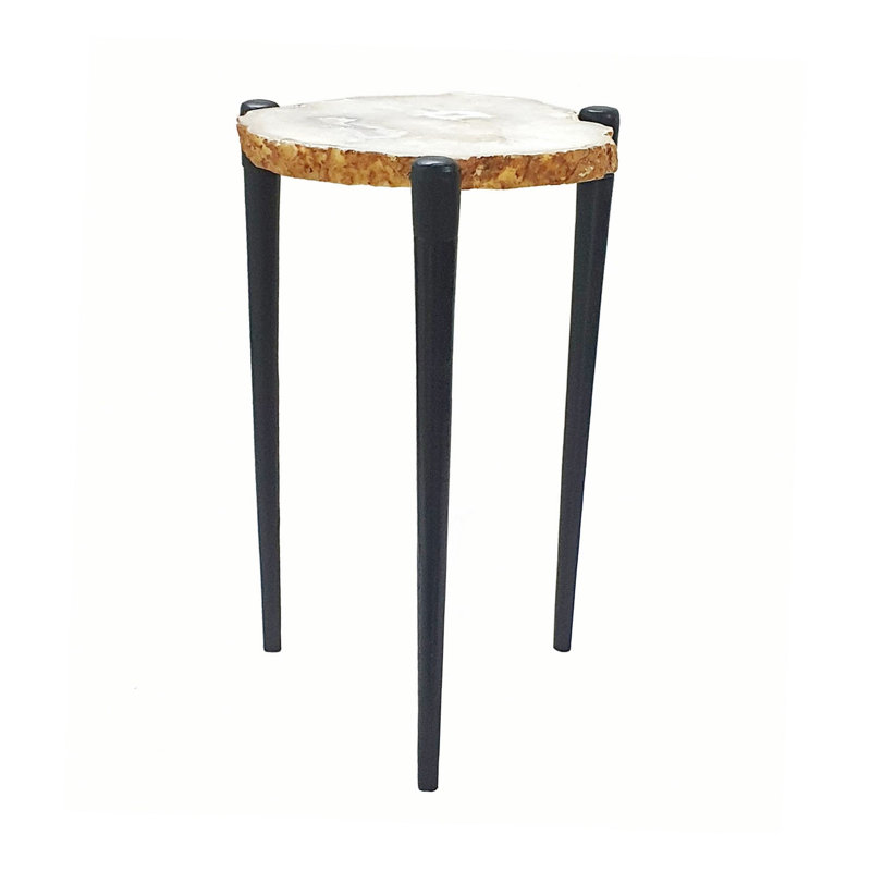 Table d'appoint Henri 18 po, plateau en pierre d'agate, pieds en aluminium, moderne, blanc