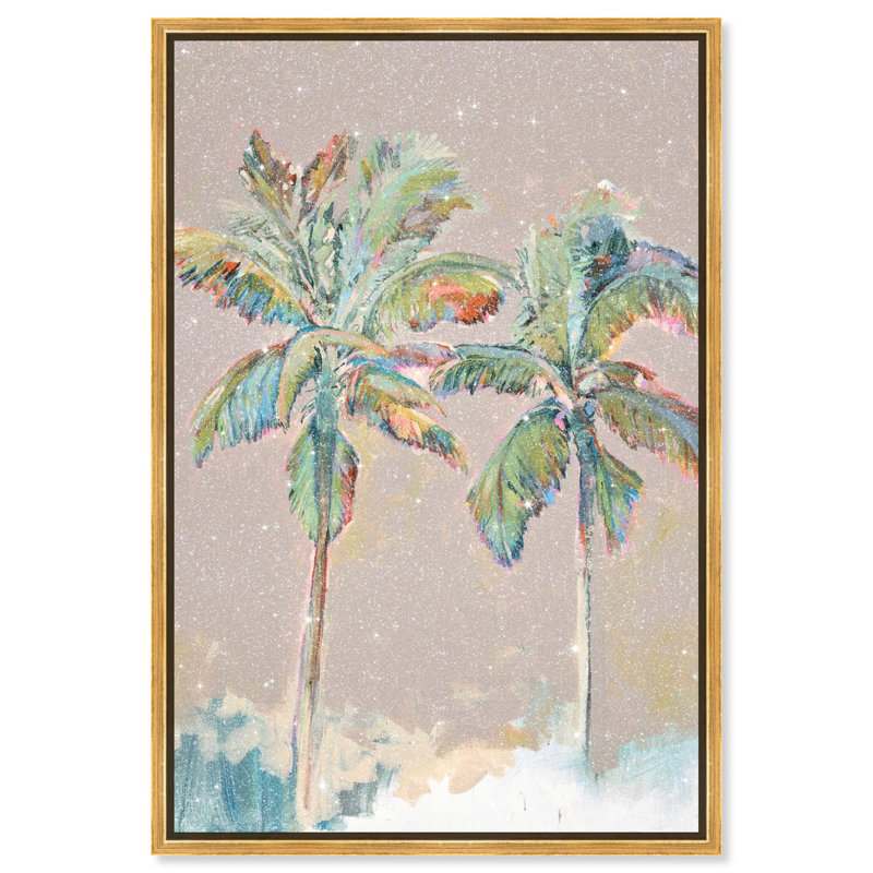 Oliver Gal Michaela Nessim - Inevitable Joy Sunset Palms Floral and Botanical - Diamond Dust Framed Canvas Art, 37" H x 25" W