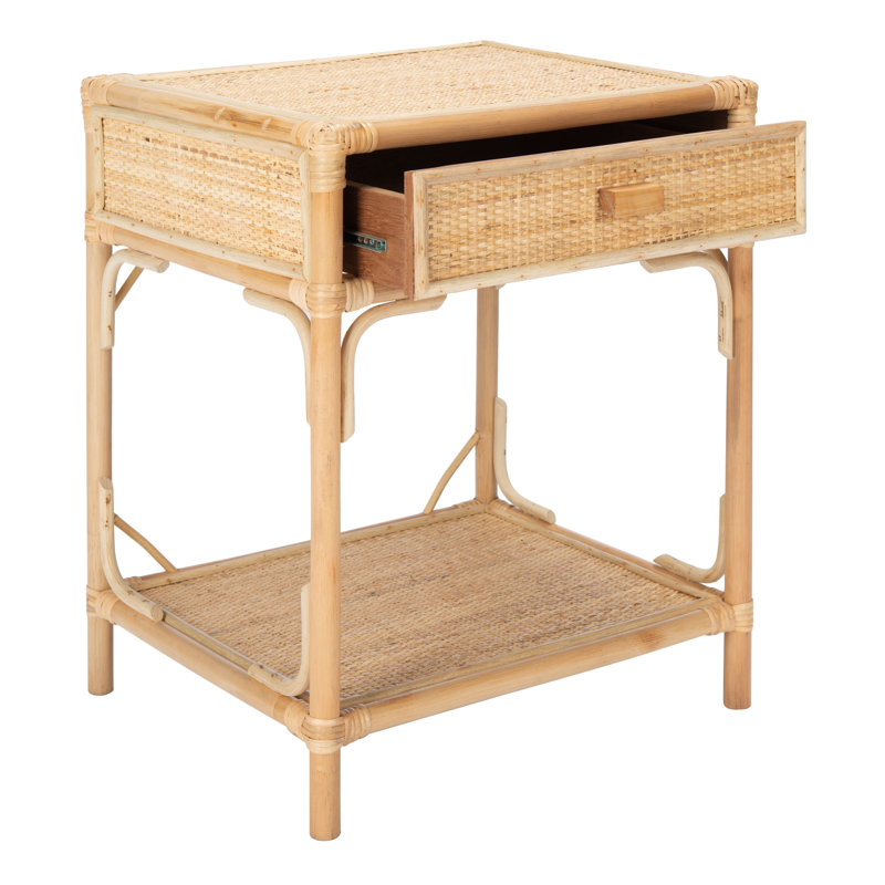 Elegant Boatner Coastal Nightstand – 18.5'' W Wicker & Bamboo Bedside Table with Drawer & Open Shelf, Natural