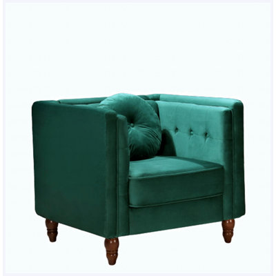 Classic Chesterfield Accent Chair, Tufted Square Arm Lounge Chair with Tapered Wood Legs, Crushed Velvet Upholstered Single Chair for Living Room