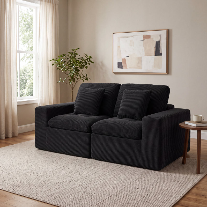 Canapé modulaire à compression de 104 po avec coussins superposés 104 po, Noir