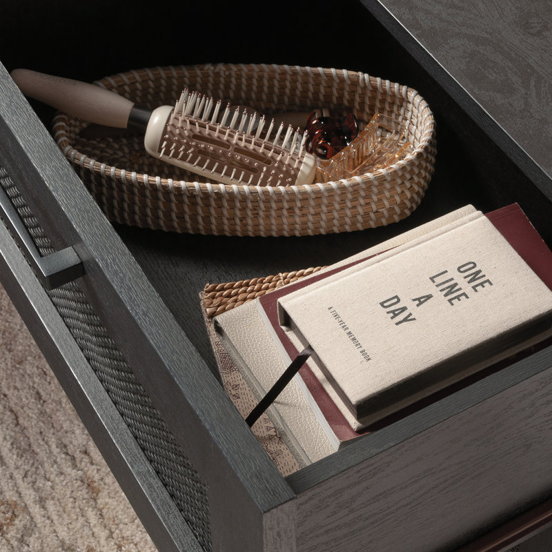 Raven Oak 2-Drawer Rattan Nightstand