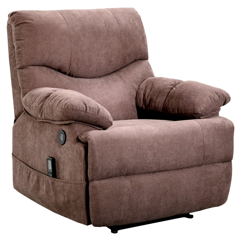 Fauteuil inclinable de cinéma maison de 38,19 po de large à dégagement zéro avec masseur, Microfibres brunes