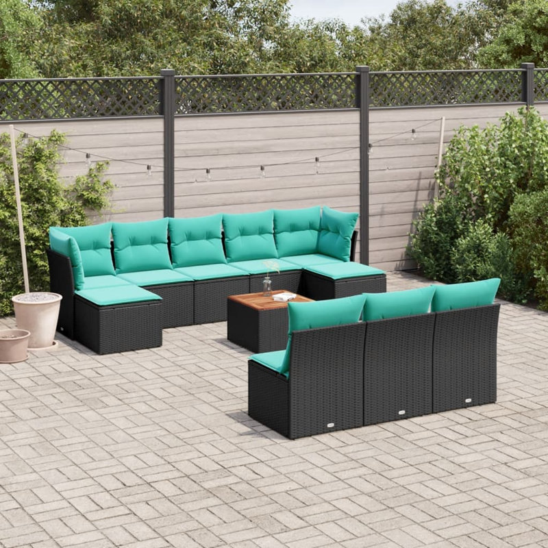 11 Piece Patio Sofa Set With Cushions Poly Rattan, Light Blue, Black