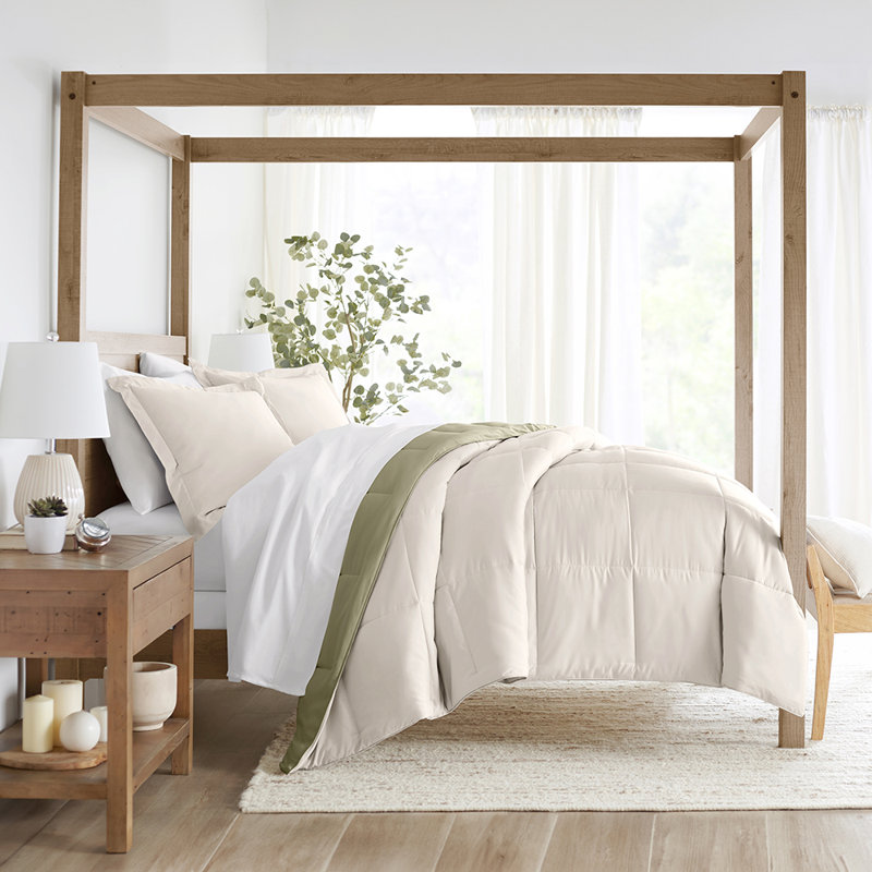 Sage and Ivory Microfiber Full/Queen Reversible Comforter Set