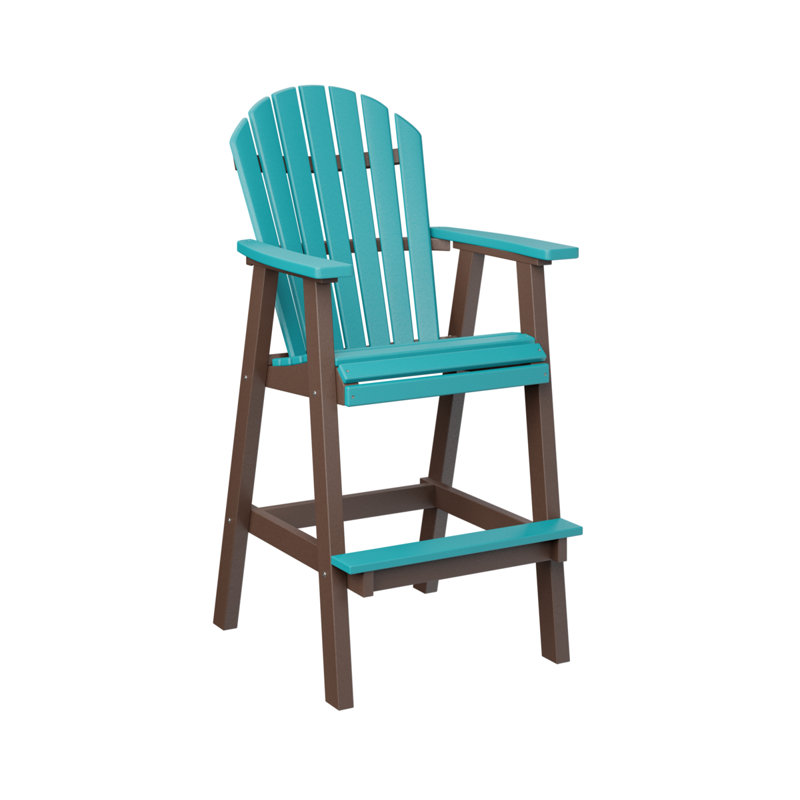 Comfo Back Outdoor Bar Stool, Chocolate Brown, Aruba Blue