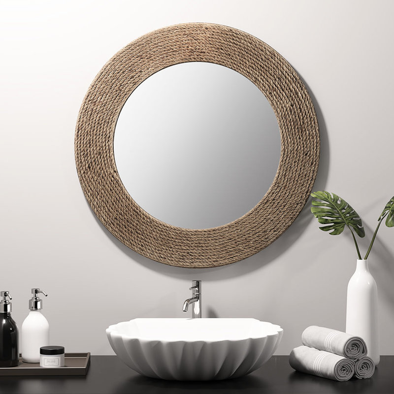 Miroir mural d'intérieur en corde de jute naturelle 26 po - Élégant crée un look côtier simple pour les zones