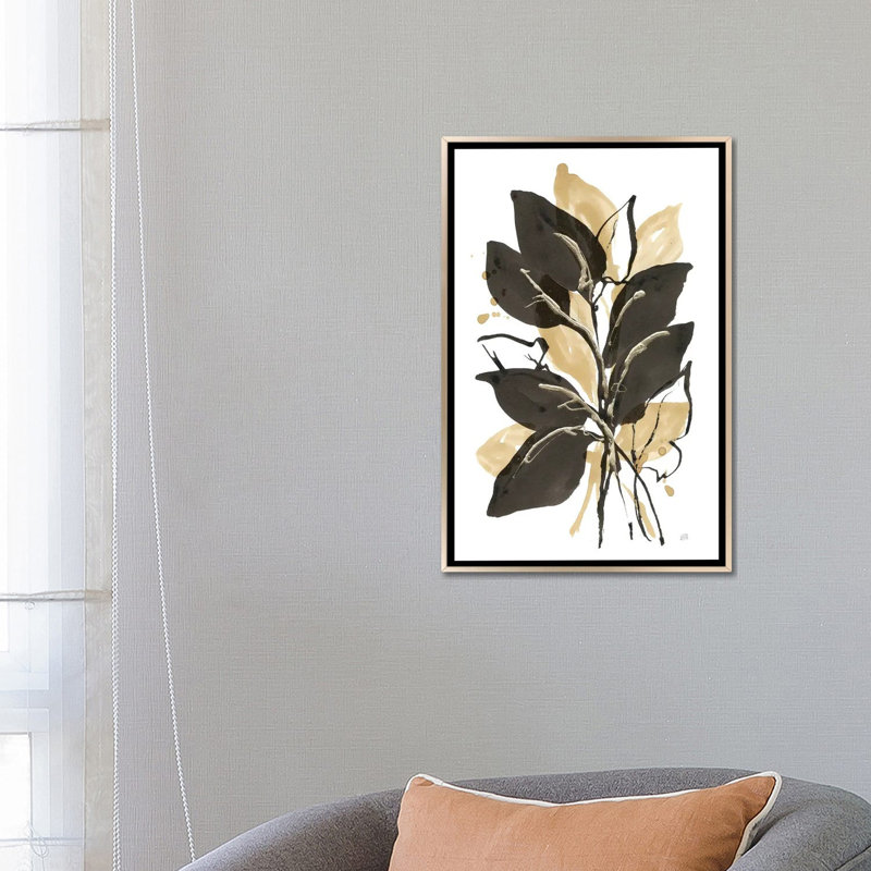 Natural Leaves II, Champagne Floater Framed Canvas, 26" H x 18" W x 1.5" D