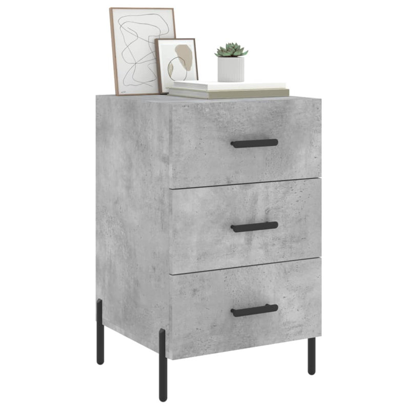 Mevsud 40cm W Iron Bedside Table, Concrete Grey