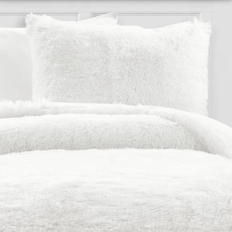 Twin-XL White Faux Fur Kids Comforter Set