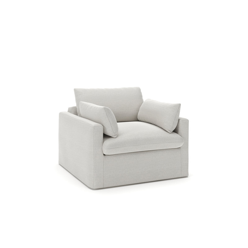 Luna Slipcovered Chair and a Half, Drusky Ivory Sustain® Basketweave