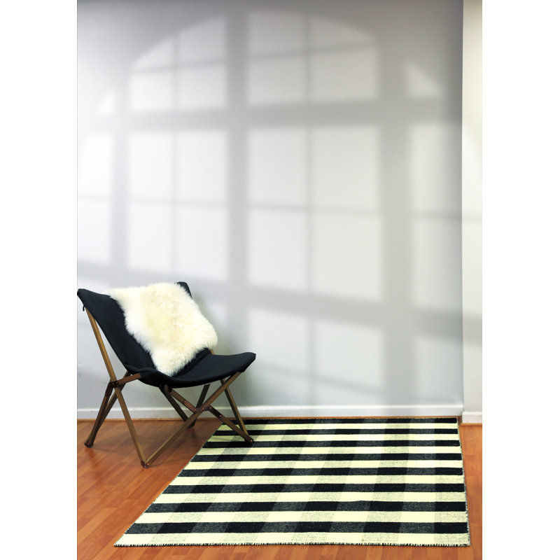 Tapis noir / ivoire en laine / coton tissé à la main Pickering, Rectangle 4 pi x 6 pi
