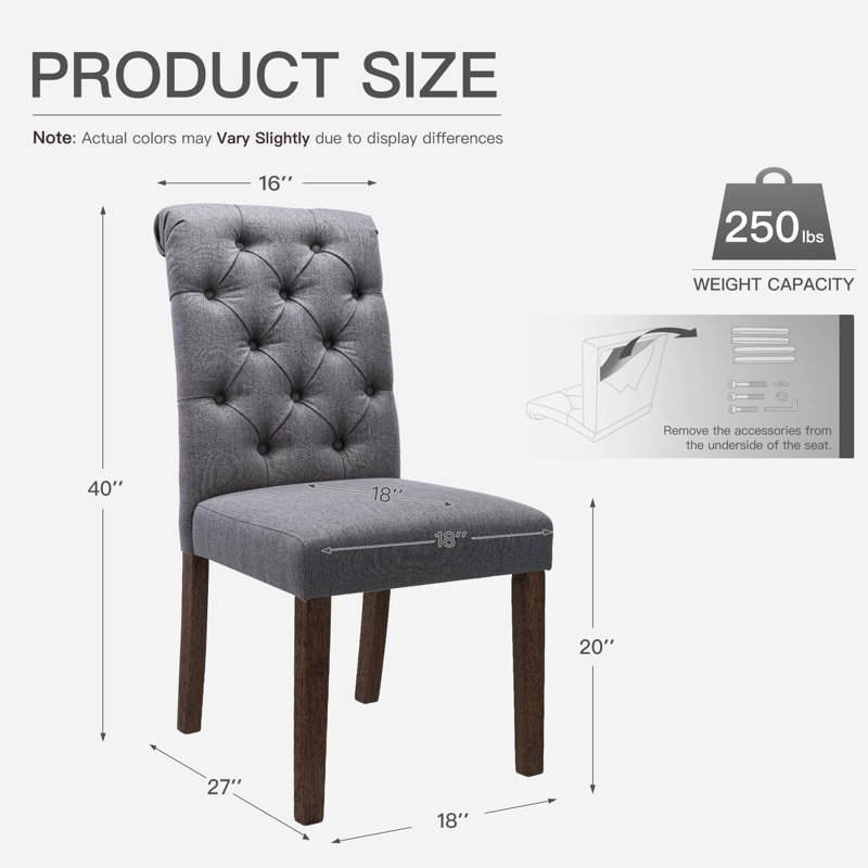 Gerrilyn Tufted Wooden Dining Room Chairs, Gray