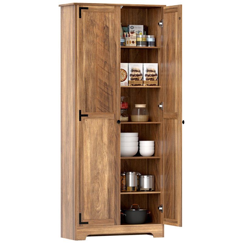72" Tall Farmhouse Storage Cabinet, Freestanding Kitchen Pantry Cabinet with Adjustable Shelves and Recessed Doors, Distressed Gray