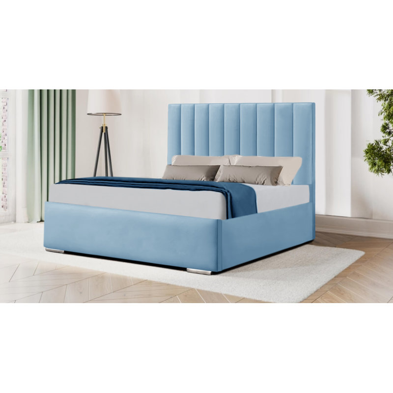 Anaih Upholstered Bed, Double (4'6), Sky Blue