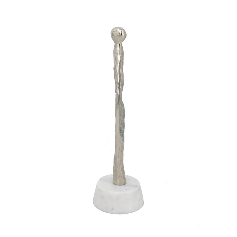 Abstract Silver Aluminum Human Figurine on Marble Base