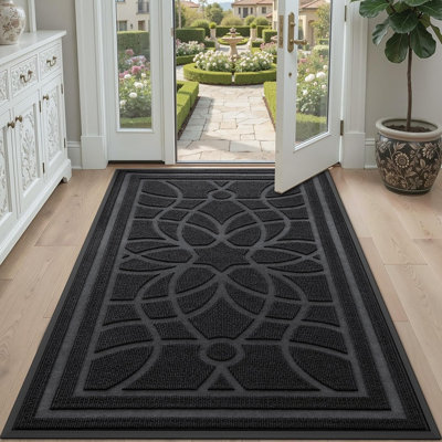 Heavy Duty Black Outdoor Door Mat, Non Slip Front Entryway Rug