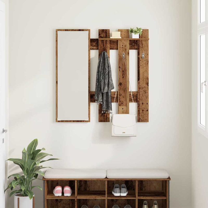 Wall-Mounted Coat Rack With Mirror 100 X 10 X 100 Cm, Old Wood