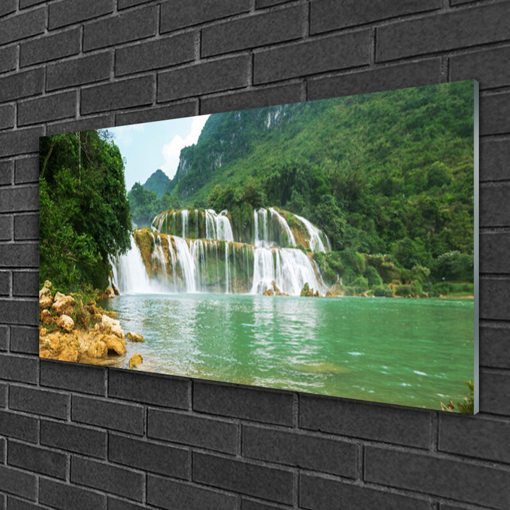 Glasbild Landscape Forest Waterfall