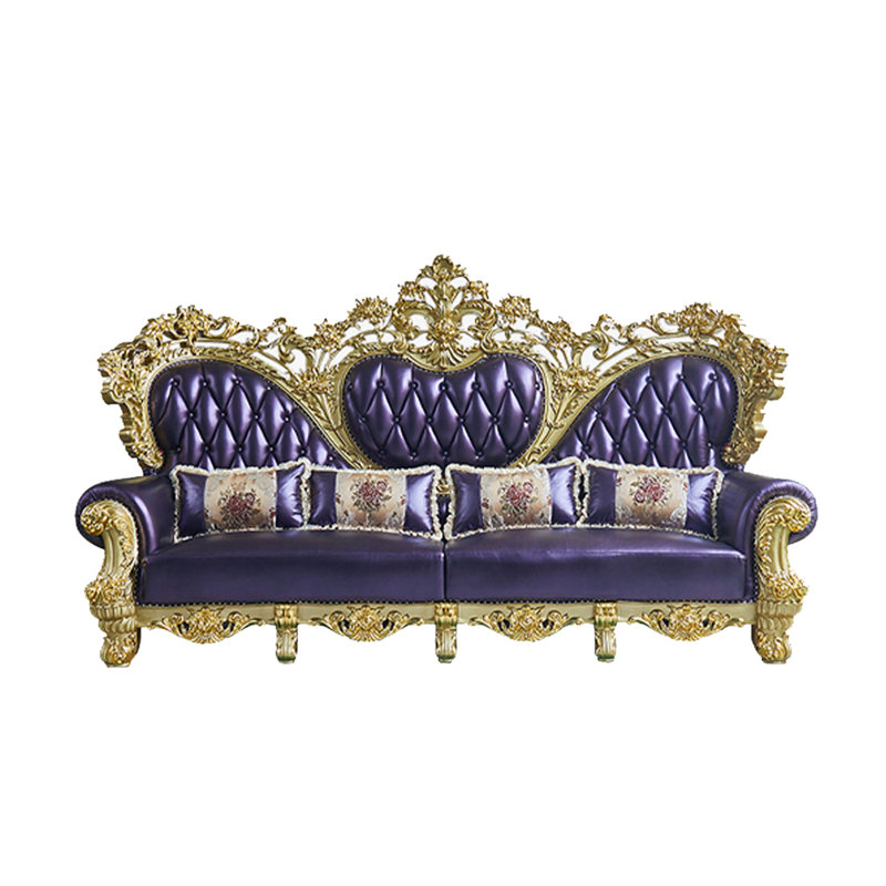 Canapé en cuir véritable européen de luxe européen sculpté en bois massif de 110,2 po