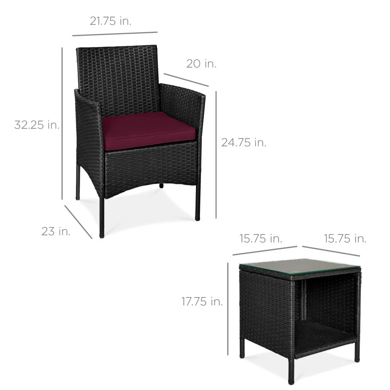 Patio Bistro Set, Black, Deep Burgundy