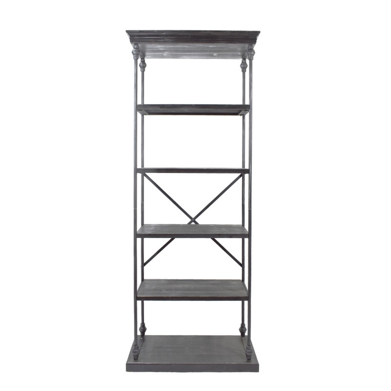 Tablette industrielle en métal avec cinq tablettes en bois de sapin - gris, 84,31 po Hauteur, profondeur 34, l 15,5 po x H P