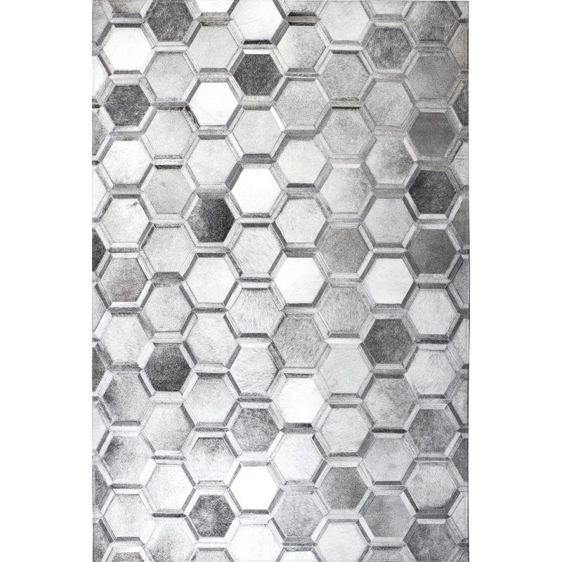 Tapis rectangulaire unique en cuir de vache Jessiana, Rectangle 4 pi x 6 pi